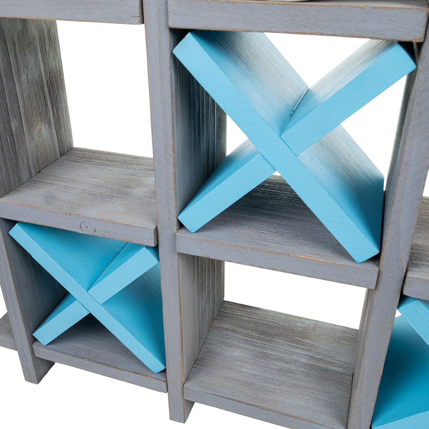 Gray Wooden Toilet Paper Holder: Tic Tac Toe Design for Wall Mounted or Freestanding Bathroom Tissue Roll Storage Organizer