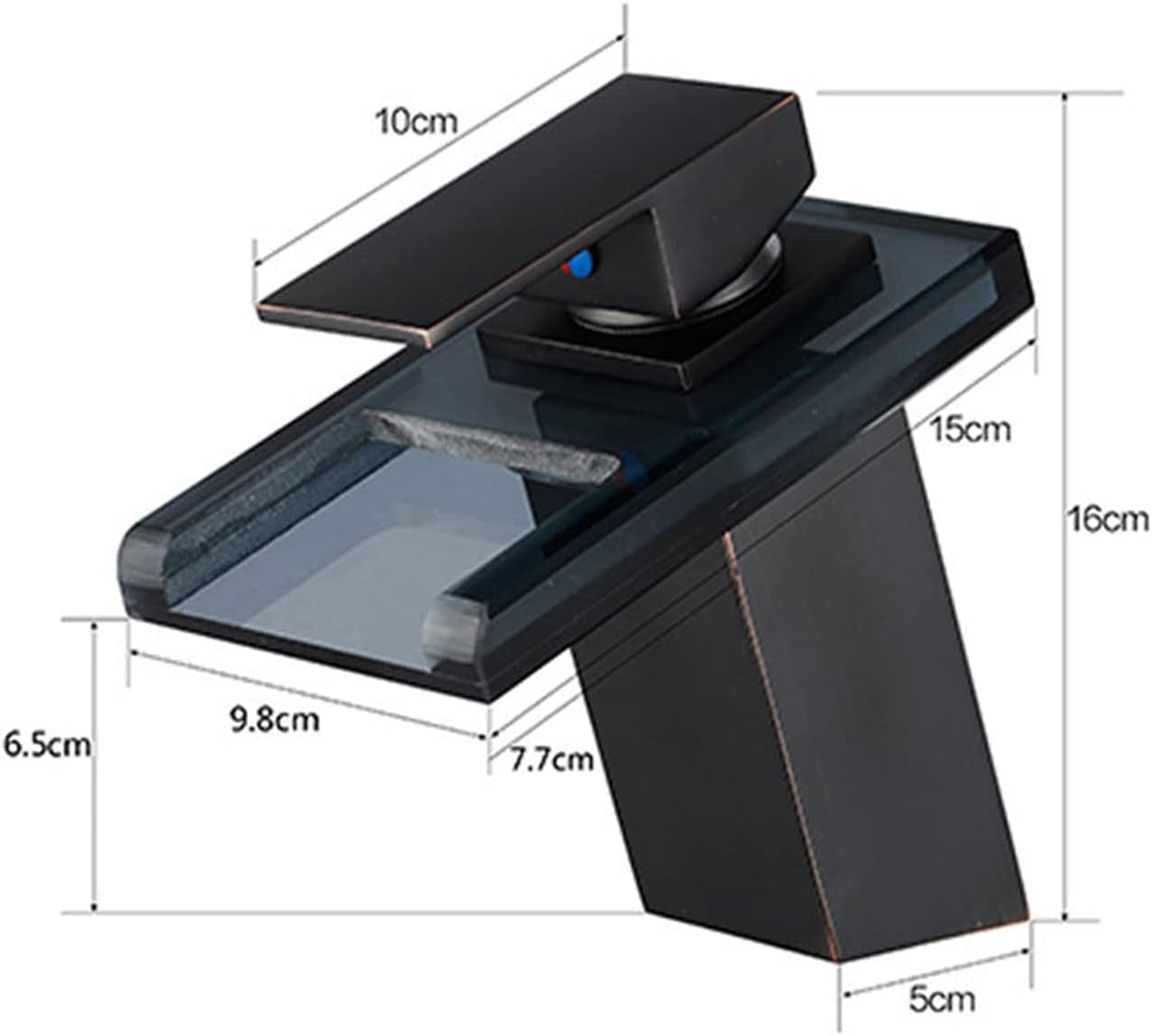 LED Bathroom Sink Faucet , Hydropower Waterfall Glass Faucet 3 Colors Changing Temperature Control Light, Single Handle Water Mixer Deck Mounted Bathroom Tap Faucet (Matte Black)