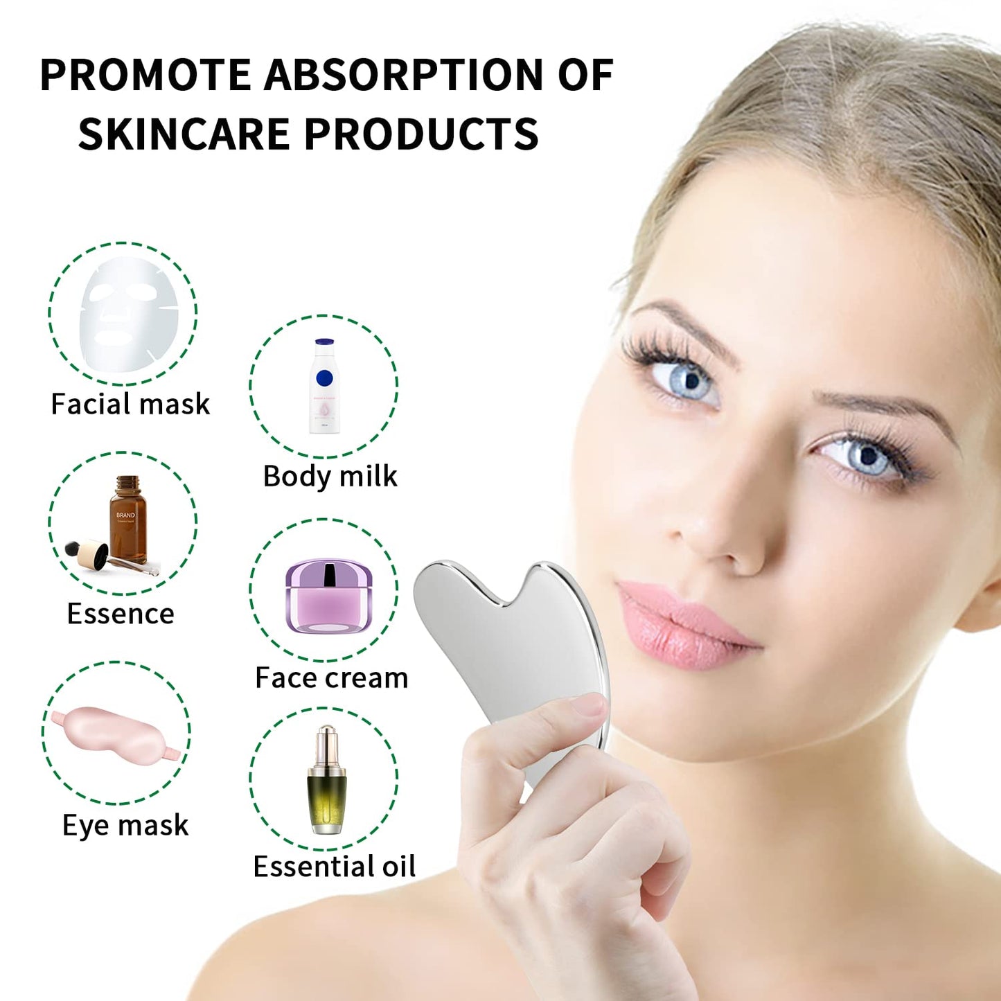Gua Sha Facial Tools, Stainless Steel Guasha Tool for Face, Gua Sha Massage Tool for SPA Acupuncture Therapy Trigger Point, Lymphatic Drainage Tool